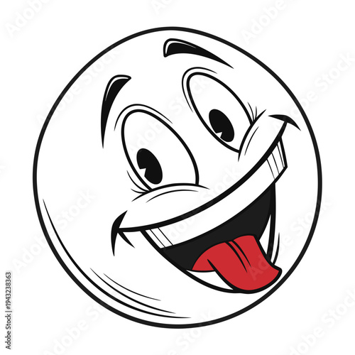 Happy face with tongue out cartoon character vector drawing, playful childish expression, humorous graphic art illustration, clean version