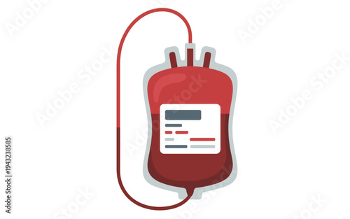 This clear flat illustration depicts a red blood collection bag with attached tubing for medical procedures