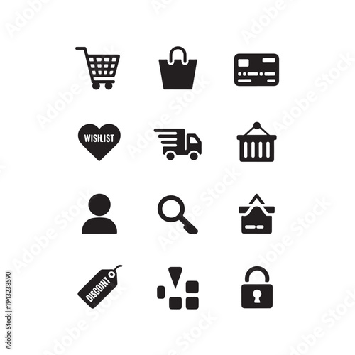 Black silhouette ecommerce app u i set