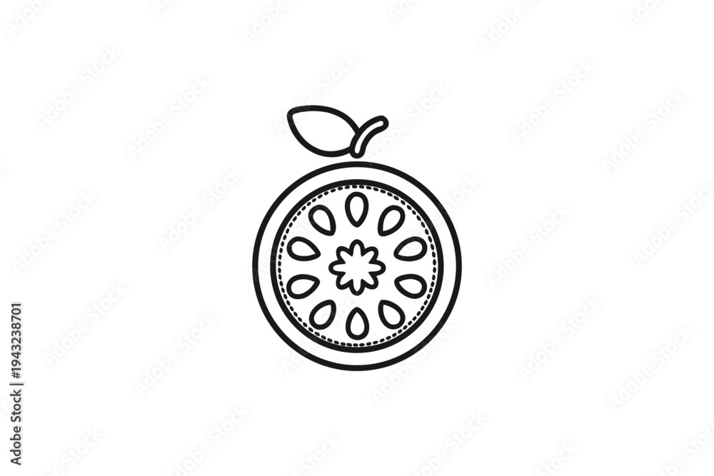 Fototapeta premium Elegant Stylized Guava Fruit Slice Outline - Black and White Vector Art for High-End Organic Branding