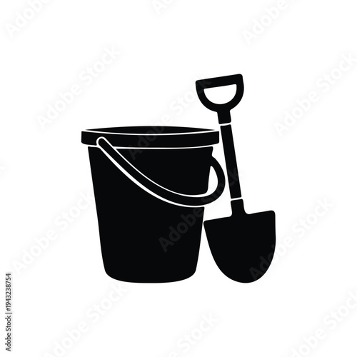 Sand Bucket and shovel silhouette icon vector flat design.