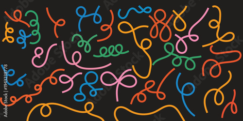 Vibrant colorful squiggles on black background