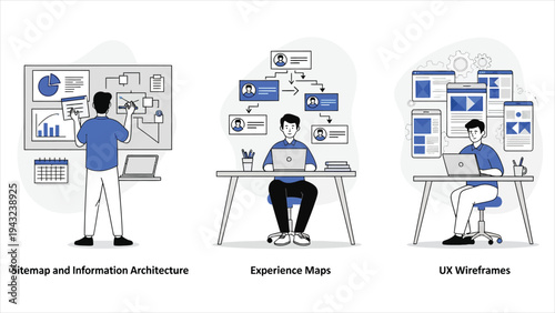 UX Design Process & Abstract Concept Illustration Set