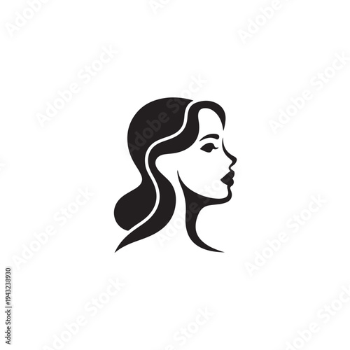 Black silhouette of a female face with long hair profile