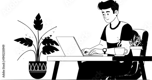 young man working on laptop