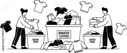 people sorting and donating clothes