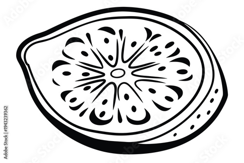 Black Vector Icon of a Stylized Guava Cross Section for Branding and Patterns