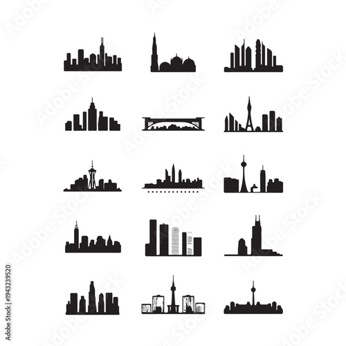Black silhouette of city skylines buildings