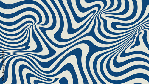 This vibrant pattern showcases twisting wavy lines in a mesmerizing blue and subtle cream tone
