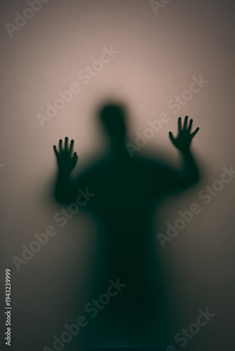 Horror Ghost Spooky Blurry Shadowy Figure Halloween Scary Frosted Glass Touching Wall Foggy Abstract Arrival