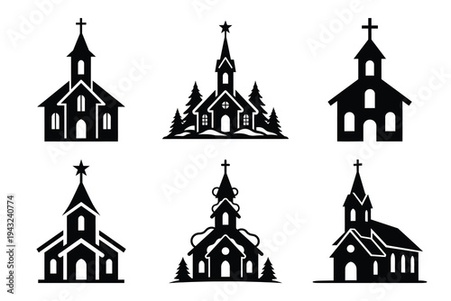 set of christmas church icon elements collection.