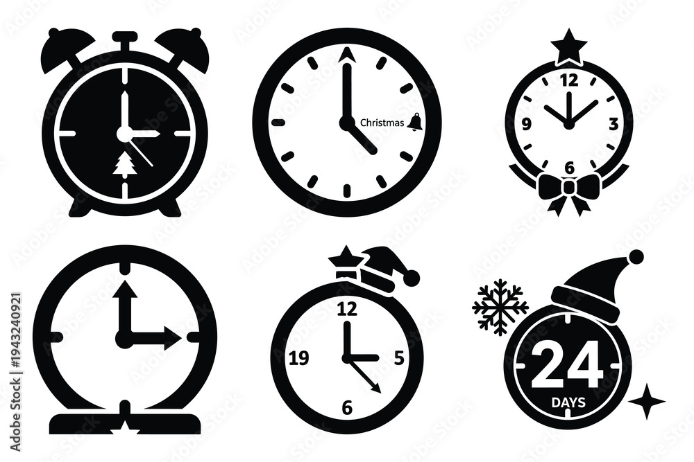 Fototapeta premium set of christmas countdown clock icon elements collection.