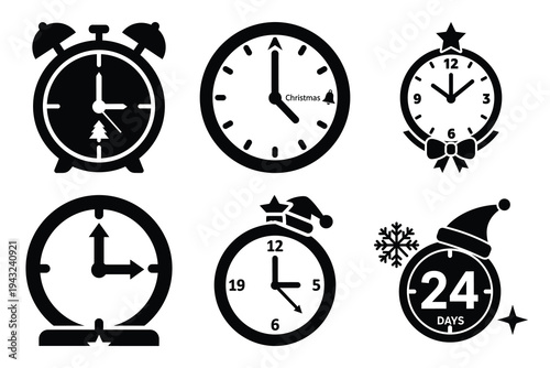 set of christmas countdown clock icon elements collection.