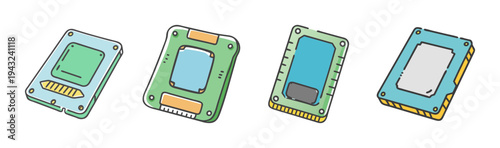 Collection of solid-state drive (SSD) icons, representing modern computer storage technology.
