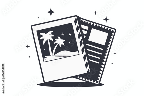 Vintage Vacation Postcard Illustration Set with Retro Hand Drawn Sketches of Travel