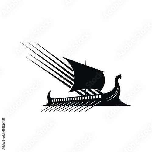 Viking Longship Silhouette Illustration on White.