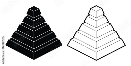 Black and White Isometric Step Pyramid Diagrams