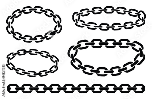 Black chain links in various circular and linear arrangements