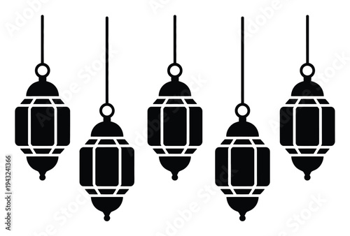 Black Islamic Lanterns Hanging on White Background