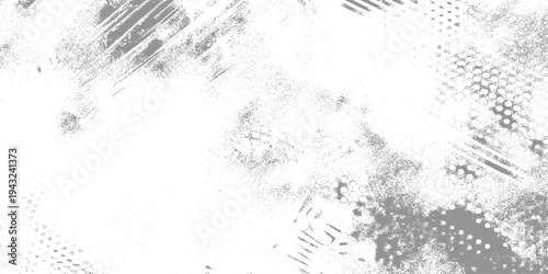 Minimal white grunge texture background, faded halftone dots, scratch paper effect, soft grain, abstract dust overlay, modern graphic design background, monochrome palette, subtle distressed pattern.