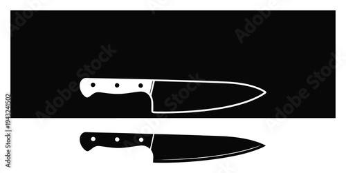 Two Chef Knives, One Outline on Black, One Silhouette on White
