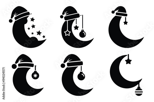 set of christmas moon icon elements collection.