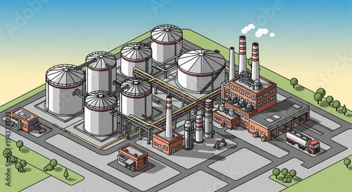 Industrial Plant with Storage Tanks.