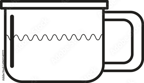 Simple black and white line art vector icon of a coffee mug or tea cup with a handle, perfect for web design, apps, and branding.