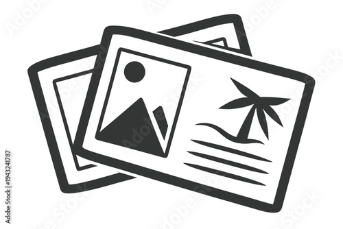 Hand Drawn Ink Illustration of Travel and Summer Icons for Vintage Postcard Design Elements