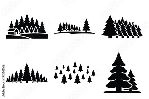 set of christmas tree farm icon elements collection.