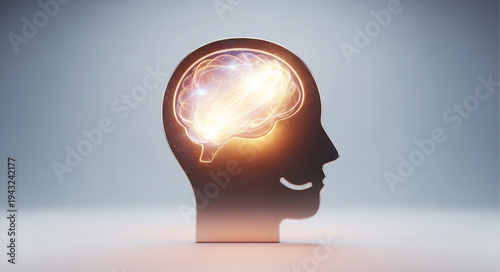 Silhouette of a Human Head with Brain Illustration.