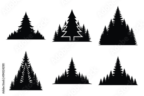 set of christmas tree icon elements collection.