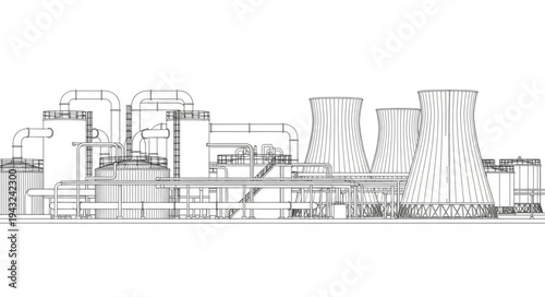 Industrial Power Plant Exterior Line Drawing.