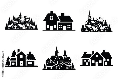 set of christmas village icon elements collection.