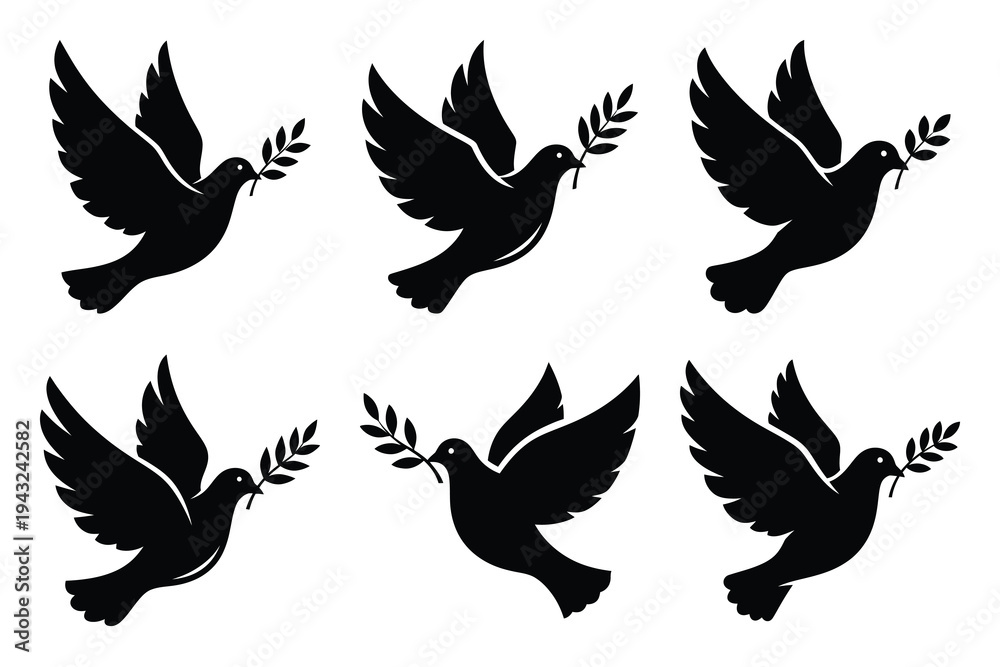 Fototapeta premium set of dove with olive icon elements collection.
