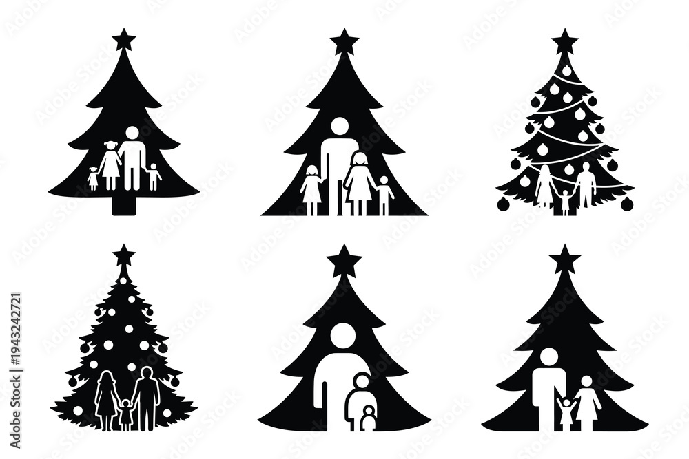 Obraz premium set of family christmas tree icon elements collection.