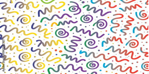 Vibrant squiggles and swirls on white background