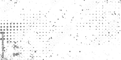 Minimal white grunge texture background, faded halftone dots, scratch paper effect, soft grain, abstract dust overlay, modern graphic design background, monochrome palette, subtle distressed pattern.