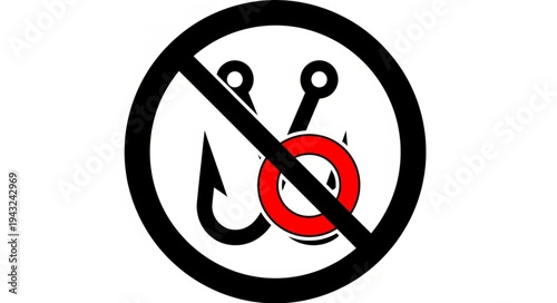 No Fishing Sign with Hooks and Circle.