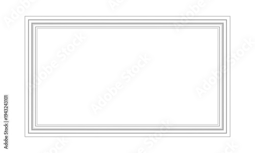 Blank wooden window, door, photo or picture frame with off white molding baseboard interior exterior wall design on transparent PNG background for gallery wall mockup realistic rectangle display