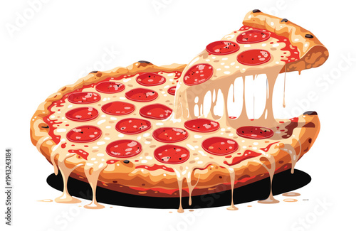 Photorealistic Pepperoni Pizza Slice Food Vector Illustration