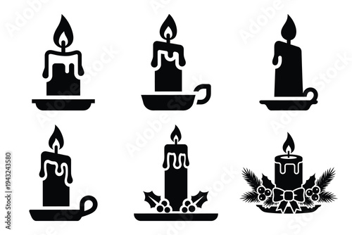set of holiday table candle icon elements collection.