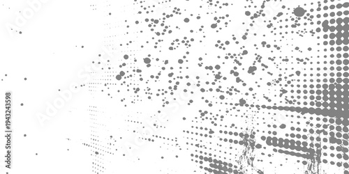 Minimal white grunge texture background, faded halftone dots, scratch paper effect, soft grain, abstract dust overlay, modern graphic design background, monochrome palette, subtle distressed pattern.