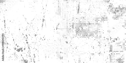 Minimal white grunge texture background, faded halftone dots, scratch paper effect, soft grain, abstract dust overlay, modern graphic design background, monochrome palette, subtle distressed pattern.