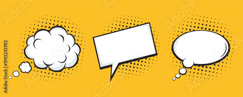 Vintage Pop Art Speech Bubbles with Halftone Shadows Vector Set 