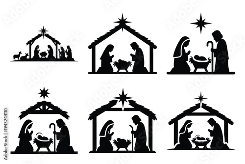 set of nativity scene icon elements collection.