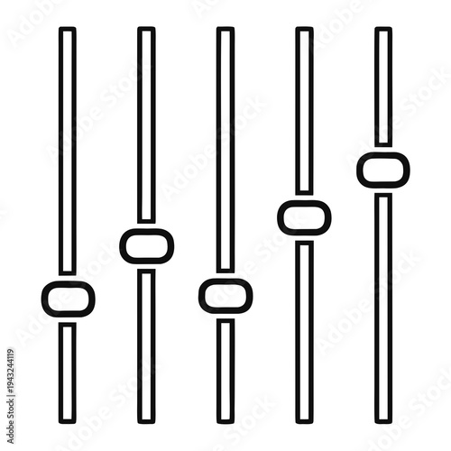 Multiple audio sliders control panel console sound level equalizer adjustment digital interface equipment separate isolated white background