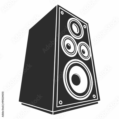 Isometric sound speaker vector illustration, music speaker graphic design, audio equipment black and white silhouette with detail on white