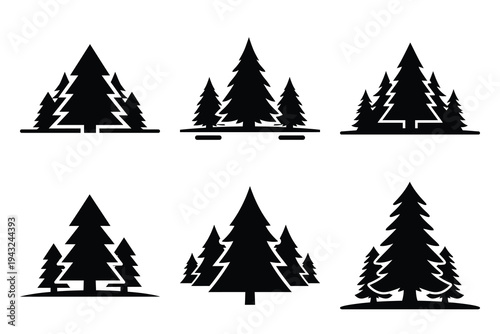 set of pine forest icon elements collection.