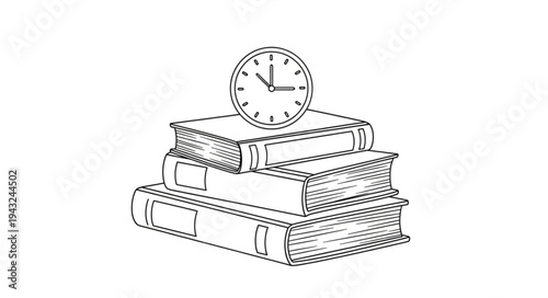 Stack of Books with a Clock on Top Illustration.